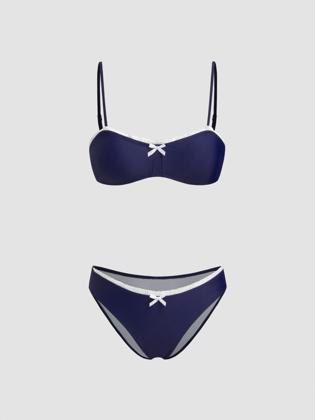 Bikini-Set mit U-Halsausschnitt, Schleife, kontrastierendem Binding und Salatrand