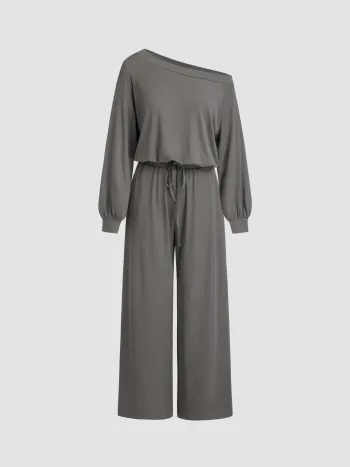 Asymmetrisch halsiges Oversize-Langarm-Wide-Leg-Overalls