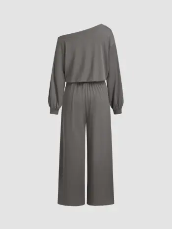Asymmetrisch halsiges Oversize-Langarm-Wide-Leg-Overalls