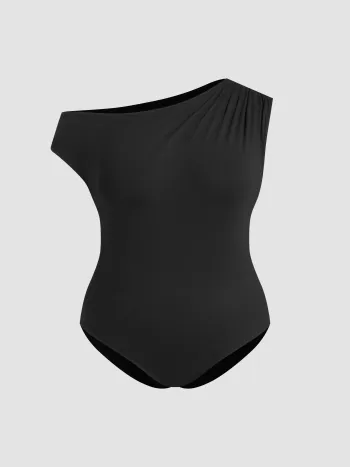 Asymmetrisch Hals-Ruch-Bodysuit Kurve & Plus