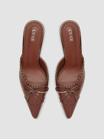 BOWKNOT BRAIDED DECOR MULE HEELS