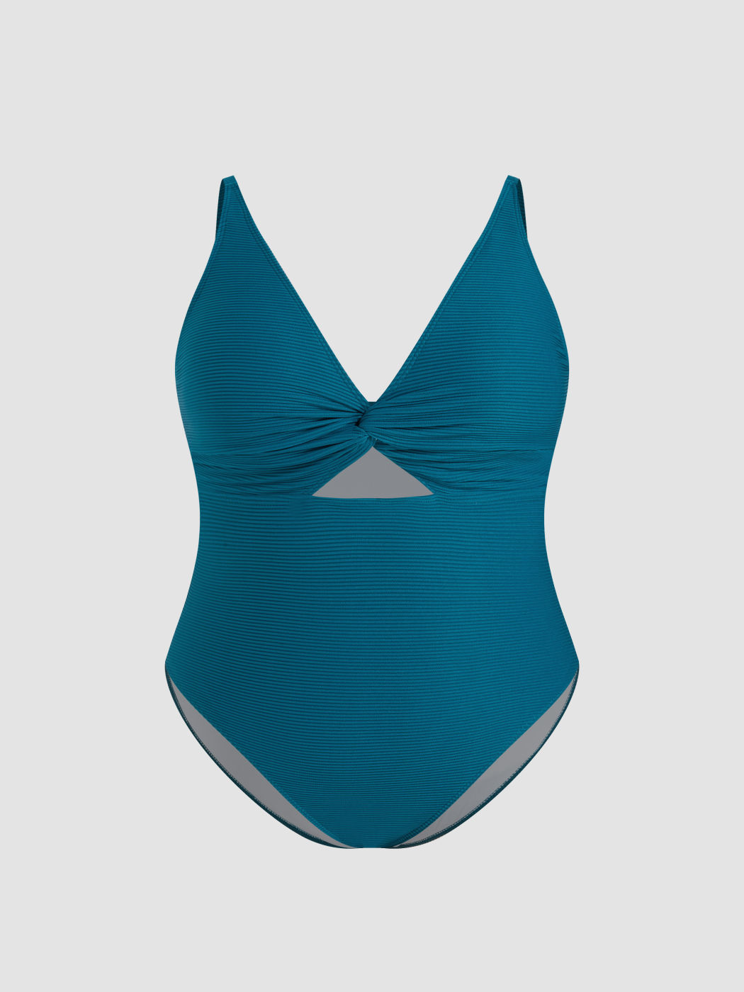 Costume da bagno intero a coste con scollo a V sagomato e arricciatura Curve & Plus