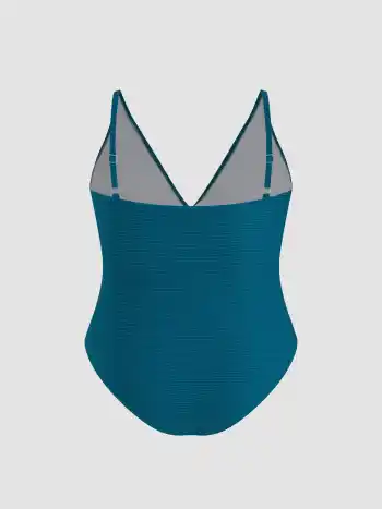 Shaping Ribbed V-neck Ruched Cut Out One Piece Swimsuit Curve & Plus