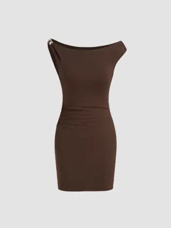 Boat Neck Twist Ruched Mini Dress