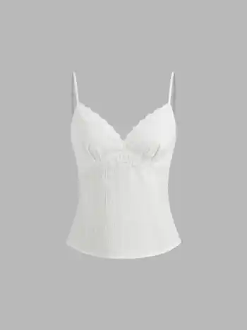 Baumwoll-V-Ausschnitt Spitze-Bordüre Camisole Oberteil
