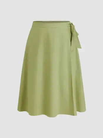 100% Baumwolle Mittelhöhe Schleifenknopf Rüschensaum Maxi-Skirt Kurve & Plus