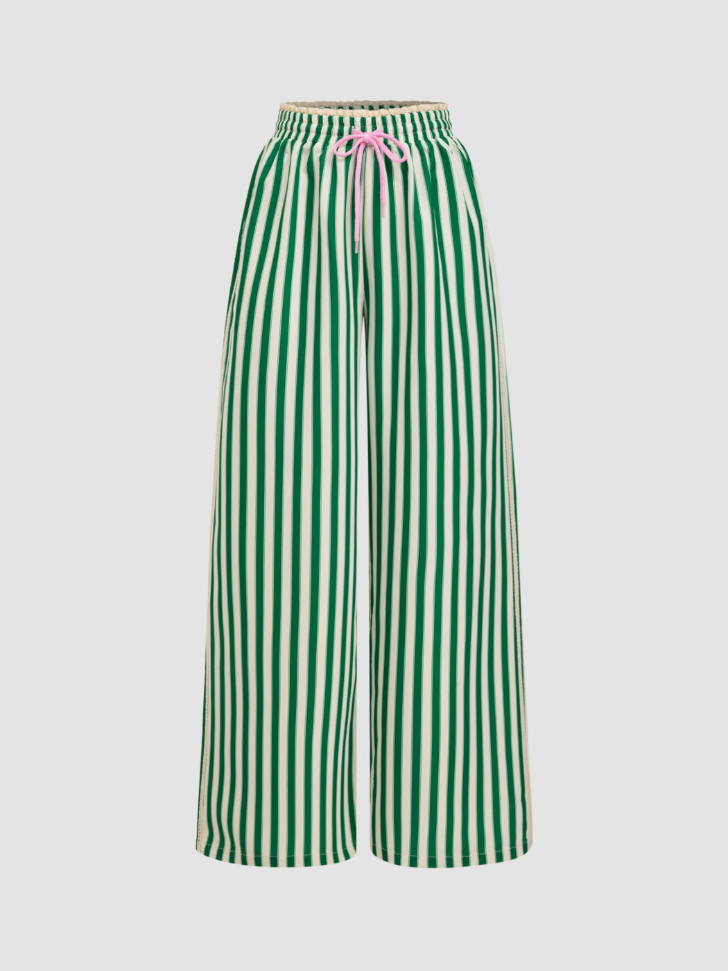 Mid Rise Knottd Stripe Elastic Waist Wide Leg Trousers