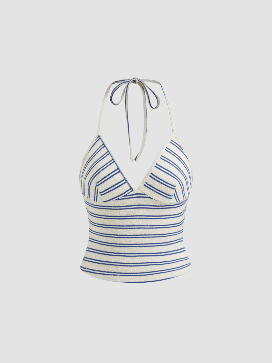 Cotton-blend Halter Neckline Stripe Cami Top
