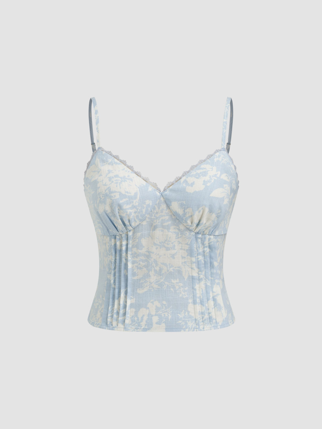 Linen-blend Floral Lace Trim Pleated Cami Top