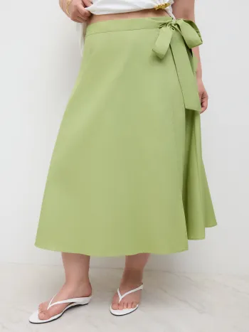 100% Baumwolle Mittelhöhe Schleifenknopf Rüschensaum Maxi-Skirt Kurve & Plus