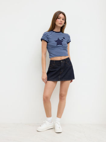 Cotton-blend Stripe Star Crop Tee