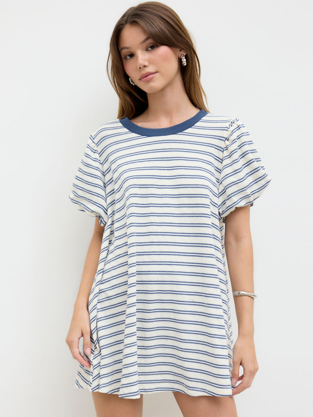 Terry Stripe T Shirt Oversized Mini Dress