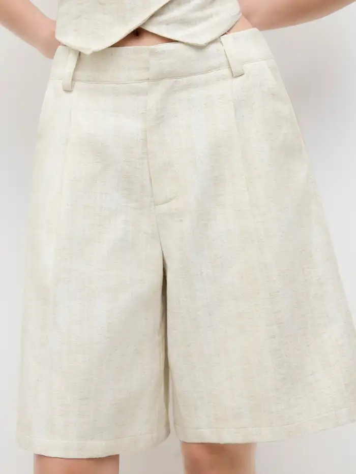 Linen-blend Boat Neck Contrasting Binding Vest
