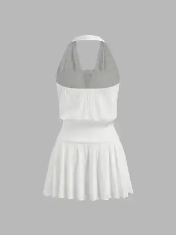 Baumwollmischung Cowl Halterhals ruchierter Minikleid