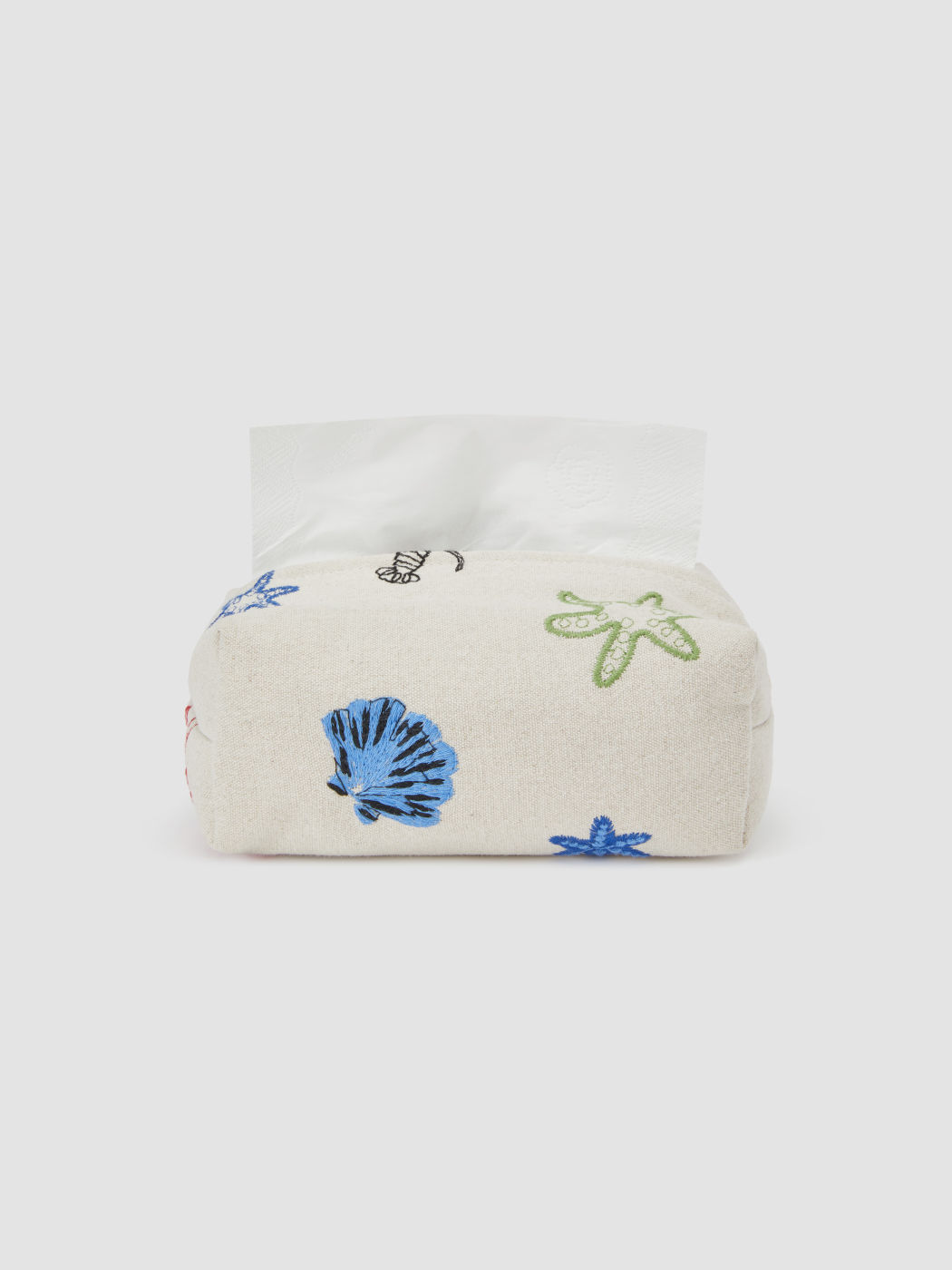 STARFISH & SHELL  EMBROIDERED TISSUE BOX