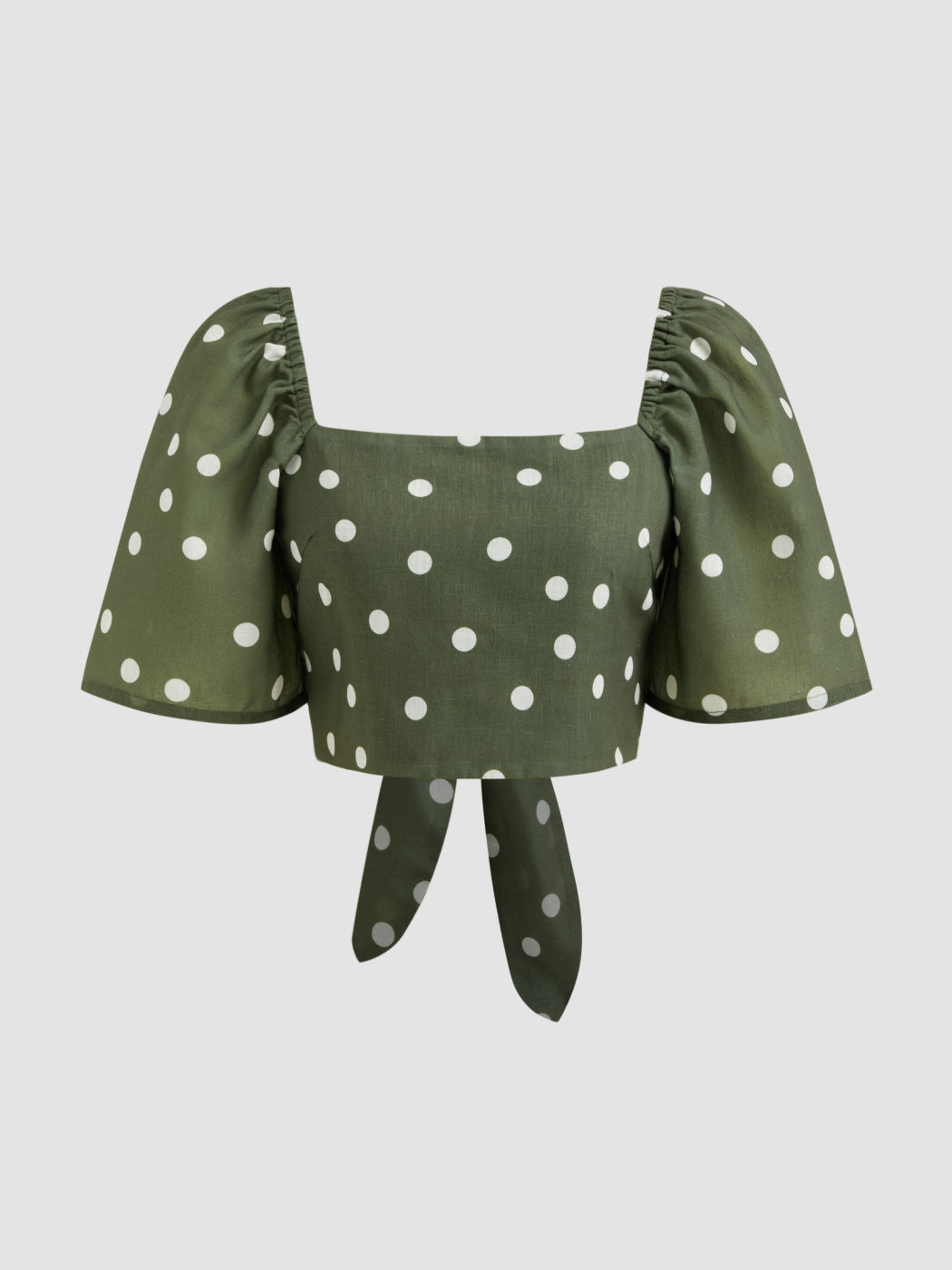 Square Neck Polka Dot Knotted Mid-length Sleeve Crop Blouse