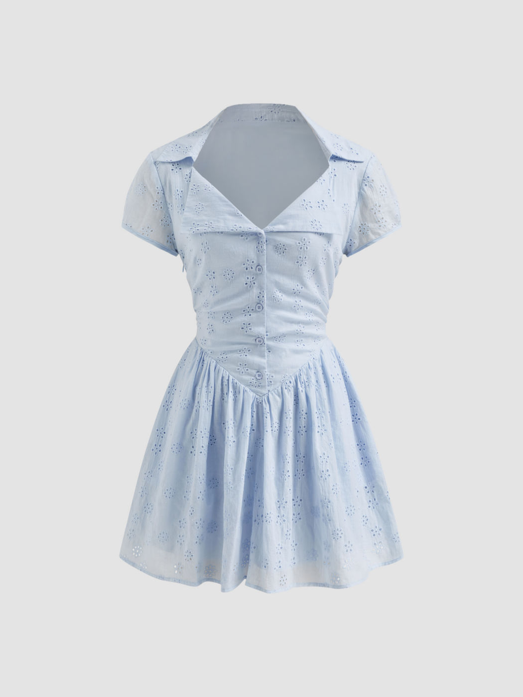 Cotton Collar Broderie Anglaise Tie Back Ruffle Mini Dress
