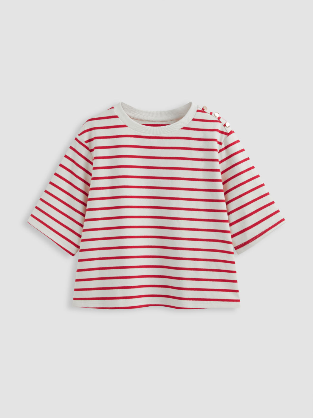 Cotton-blend Round Neckline Oversized Stripe Tee
