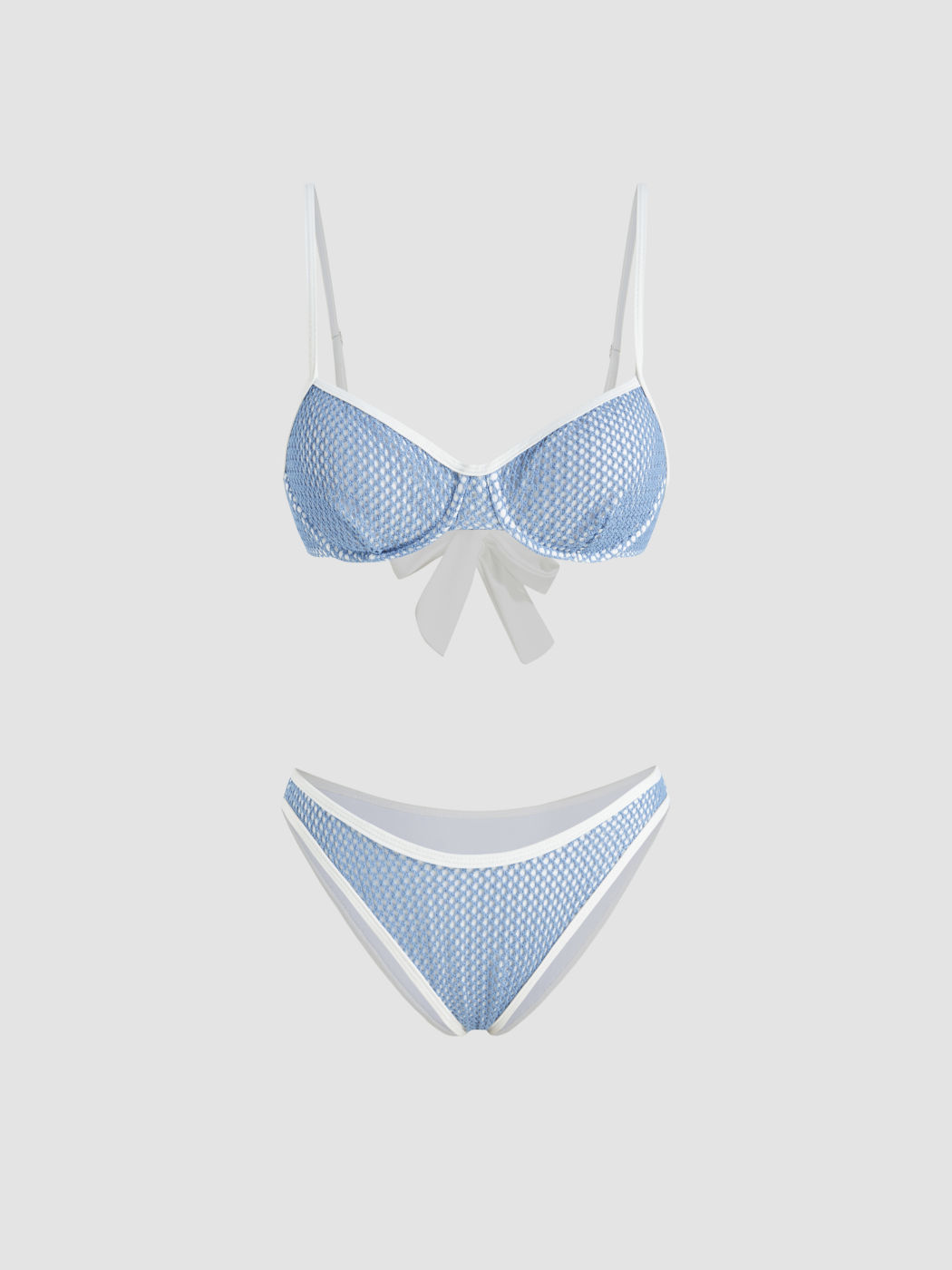 V-neck Hollow Out Bowknot Underwire Cheeky Bikini Set