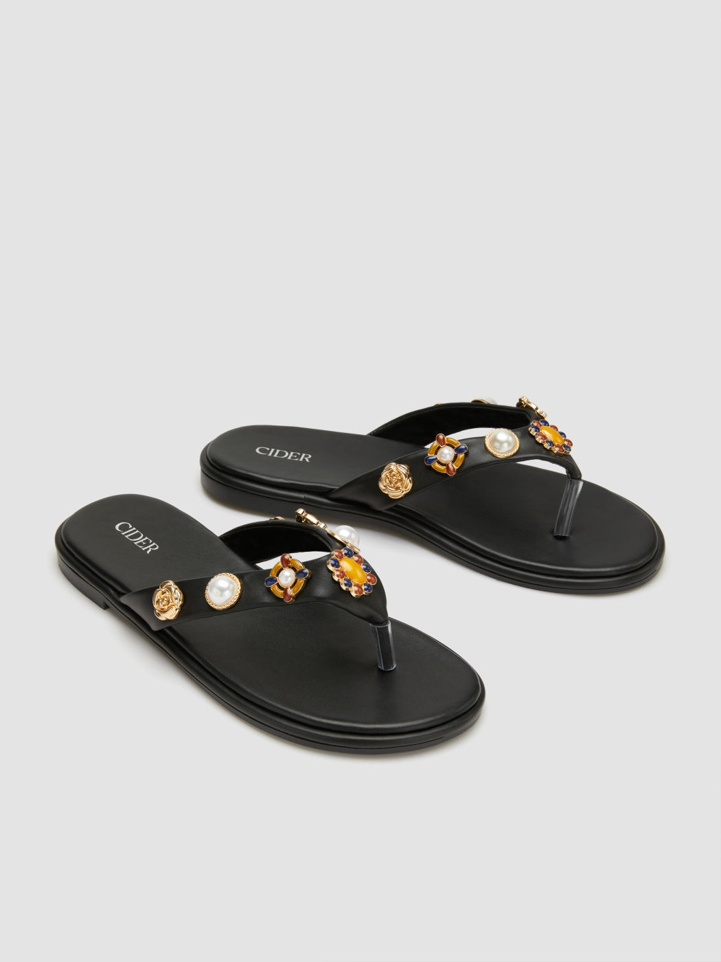 FAUX PEARL & GEMSTONE & FLOWER FLIP-FLOP SLIPPERS