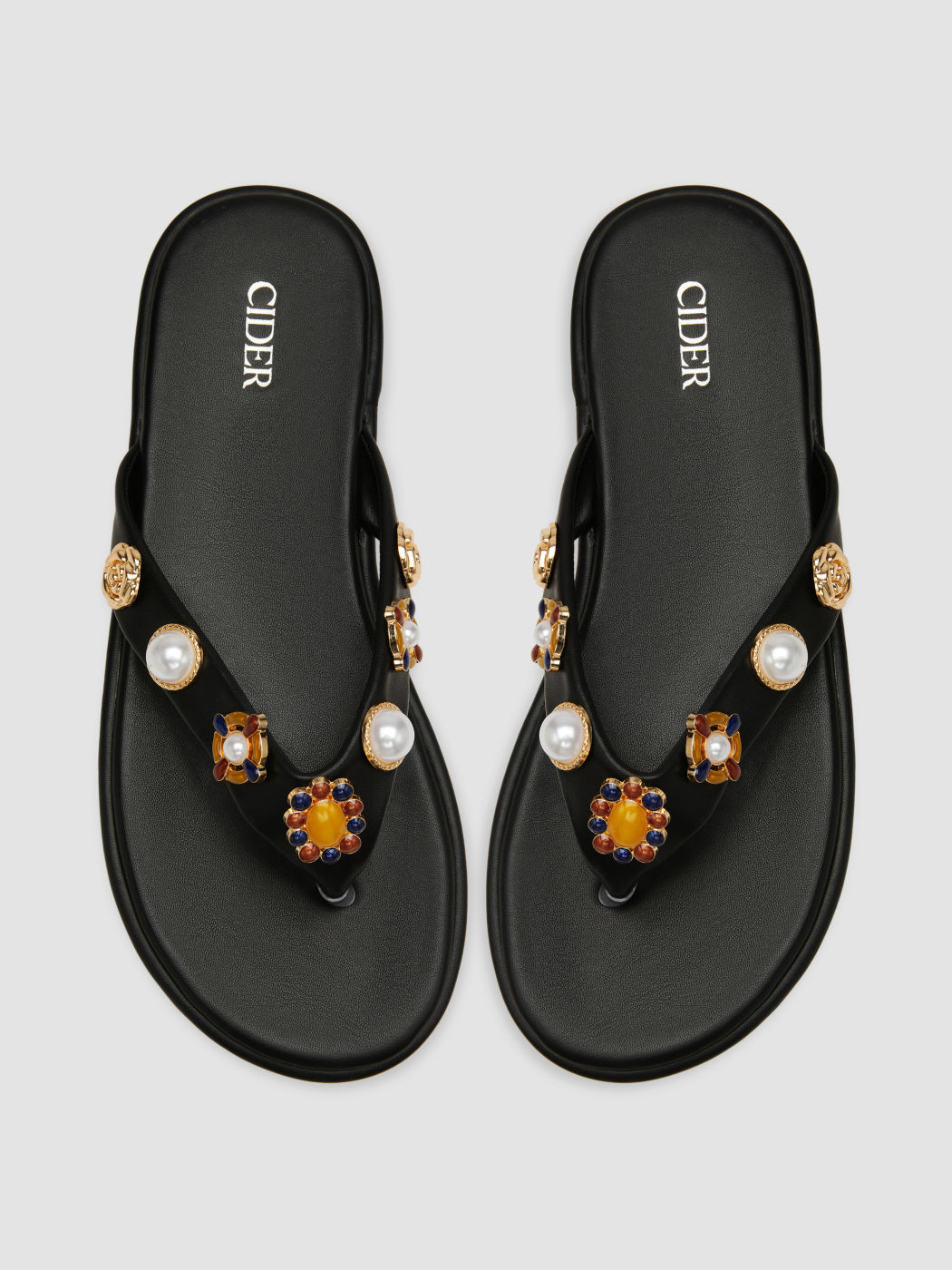 FAUX PEARL & GEMSTONE & FLOWER FLIP-FLOP SLIPPERS