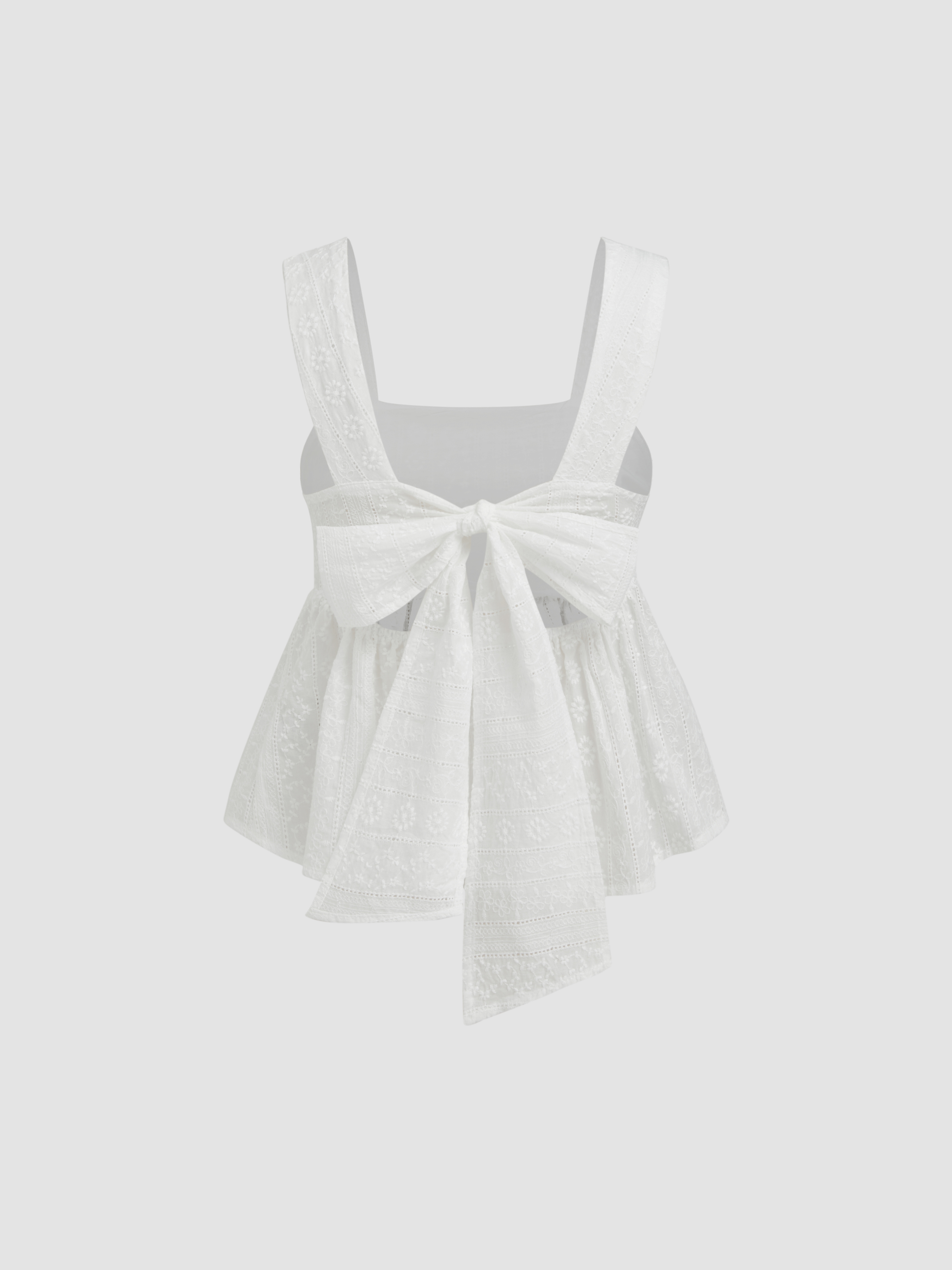 100% Cotton Embroidery Bowknot Ruffle Tank Top