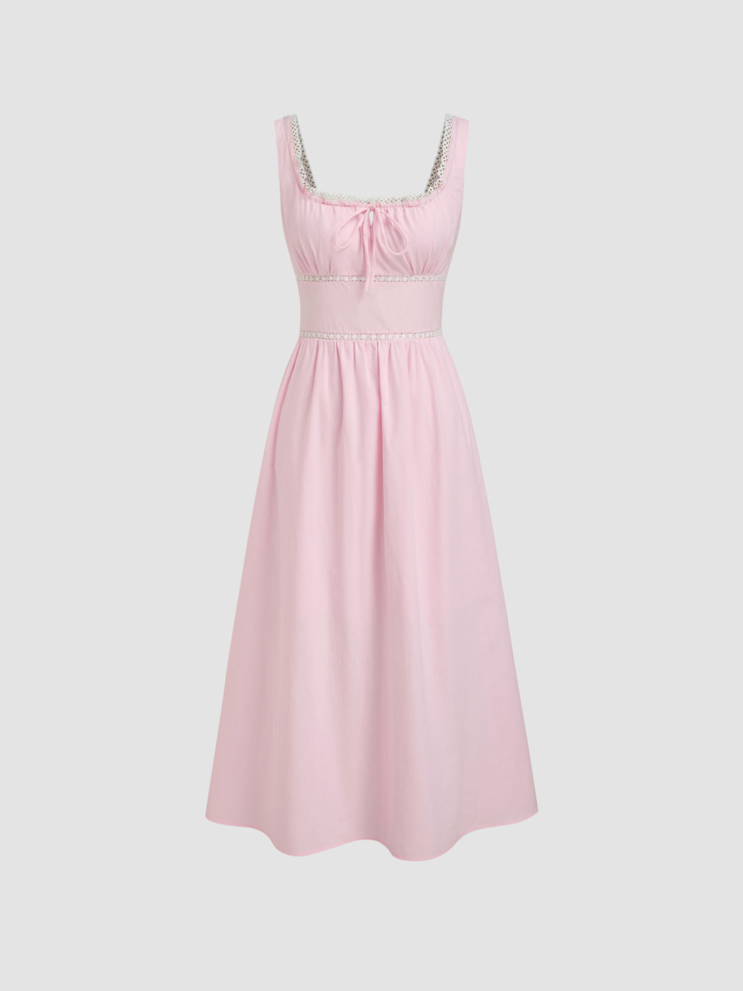 Cotton Square Neck Knotted Ruffle Shirred Maxi Dress