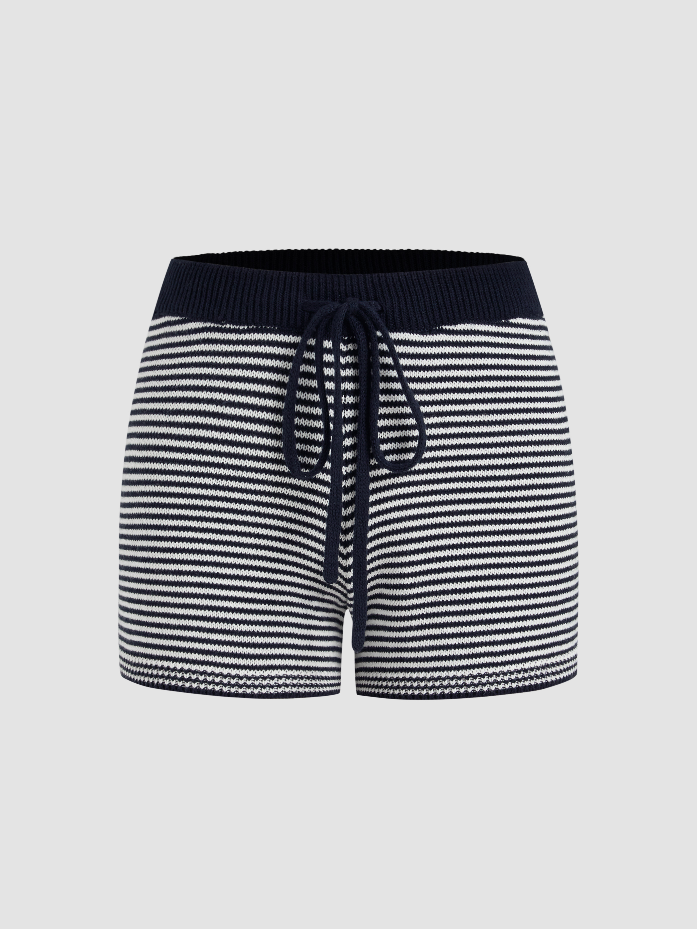Knit High Waist Stripe Bowknot Shorts For Daily Casual