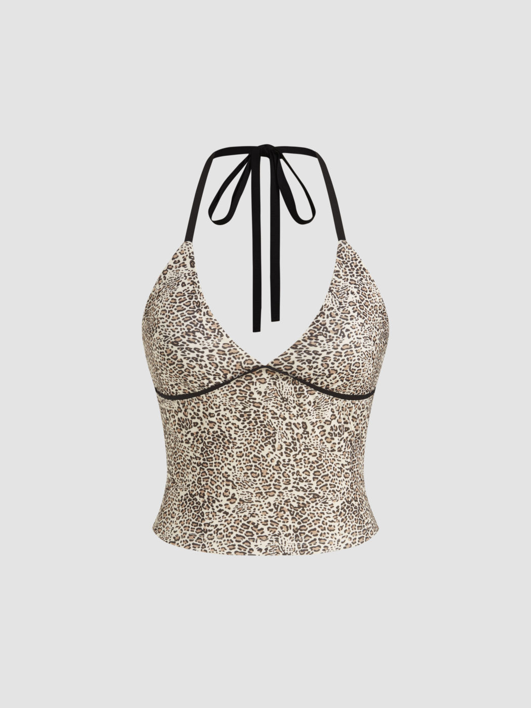 Halter Neckline Knotted Leopard Cami Top