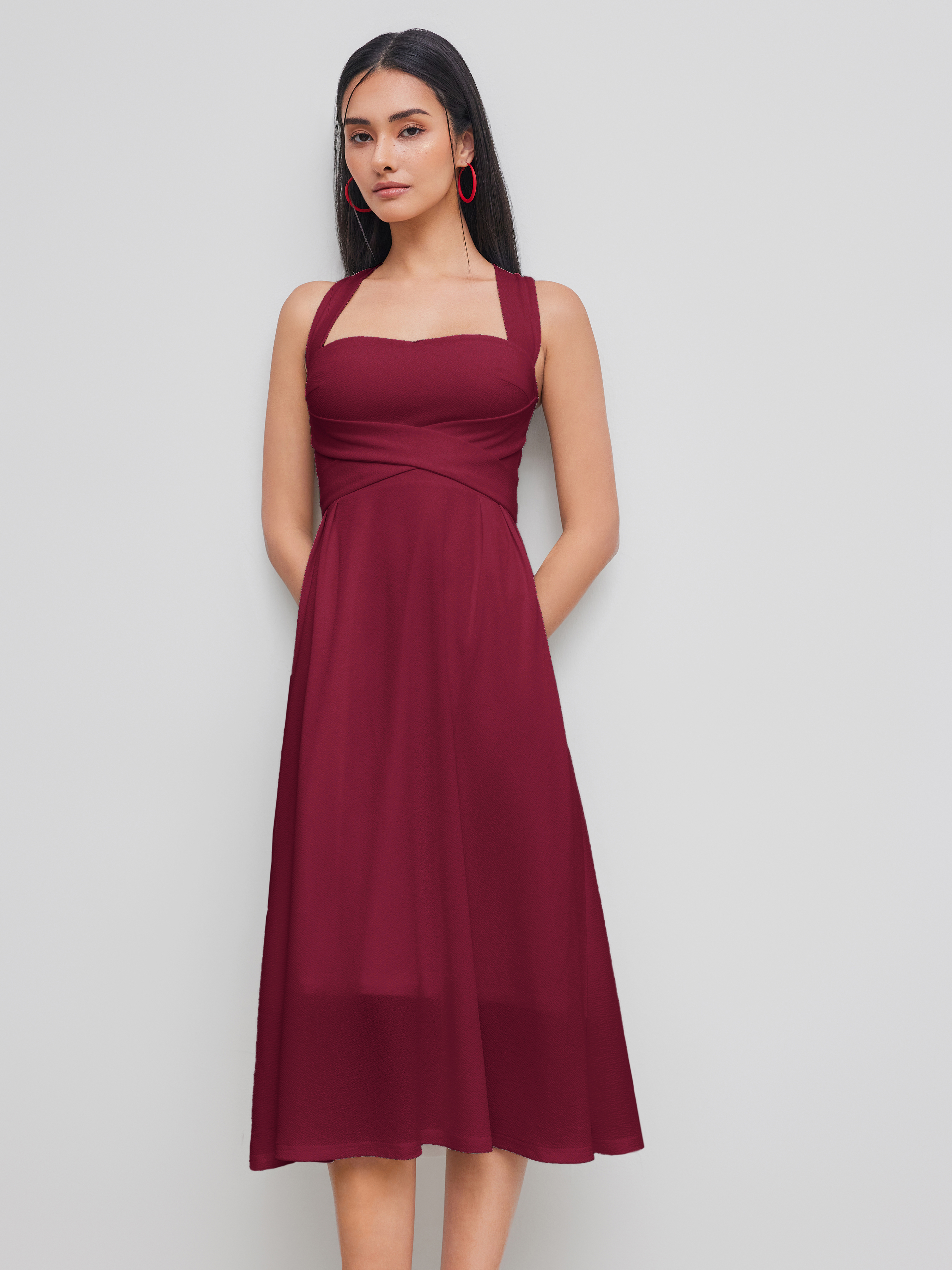 DUNDROP ♥ DD Embroidered square cross neck dress CRISS CROSS HALTER GOWN – SHOP DDMINE