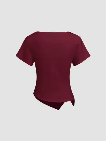 T-shirt asimmetrica arricciata con orlo a barchetta in misto cotone