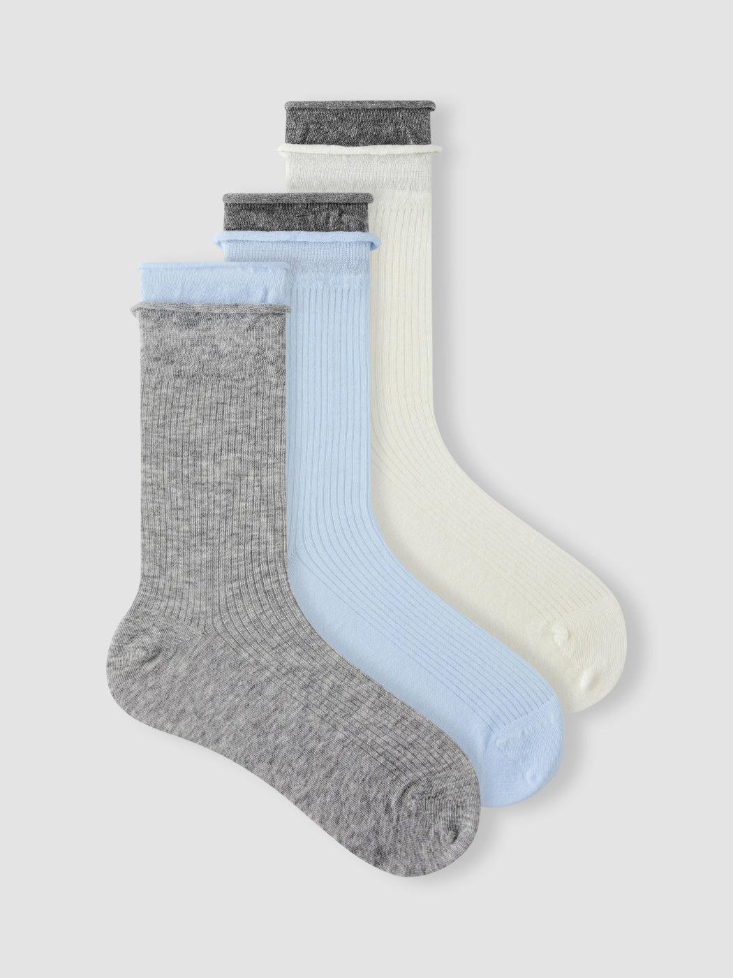 3 PAIRS TWO-TONE CRIMPED LOOSE SOCKS
