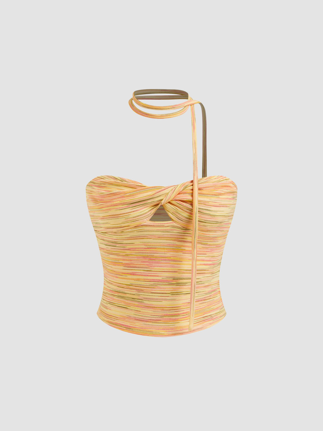 Top corto a fascia con spacco e sciarpa a righe in misto cotone