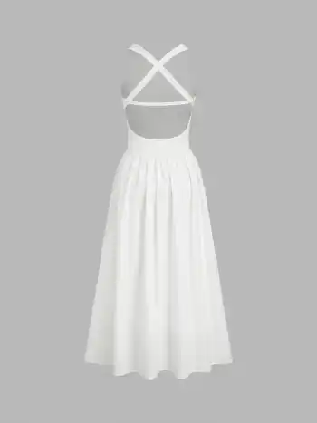 Baumwoll-Maxi-Kleid mit Kreuzverschluss im Rücken