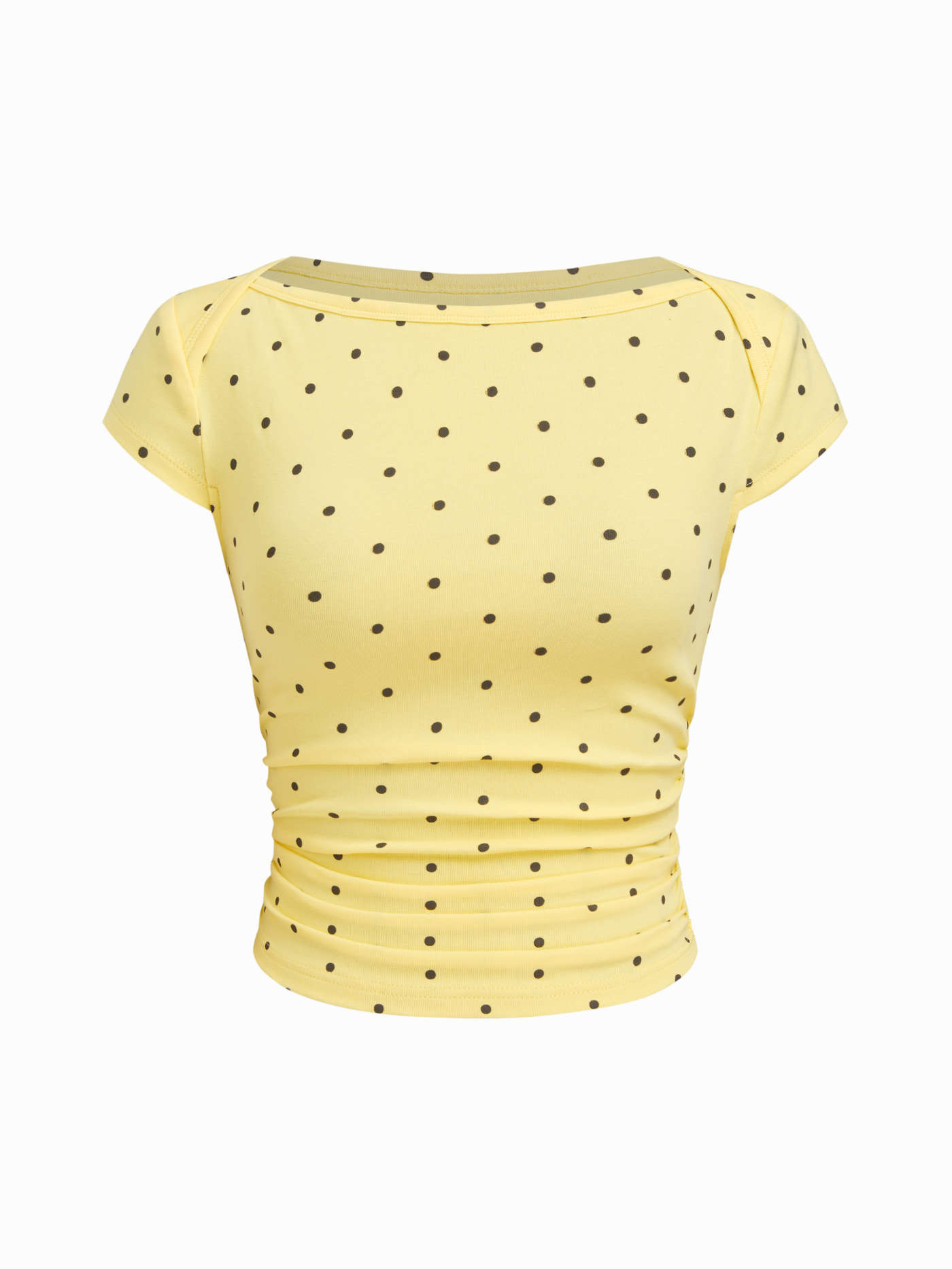 Knit Fabric Cotton-blend Boat Neck Polka Dot Ruched Tee & Mini Skort For Daily Casual