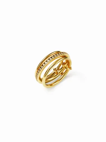 18K-GOLDPLATTIERTES STAINLESS-STEELLINKENRING MIT RHINESTONE-DEKOR