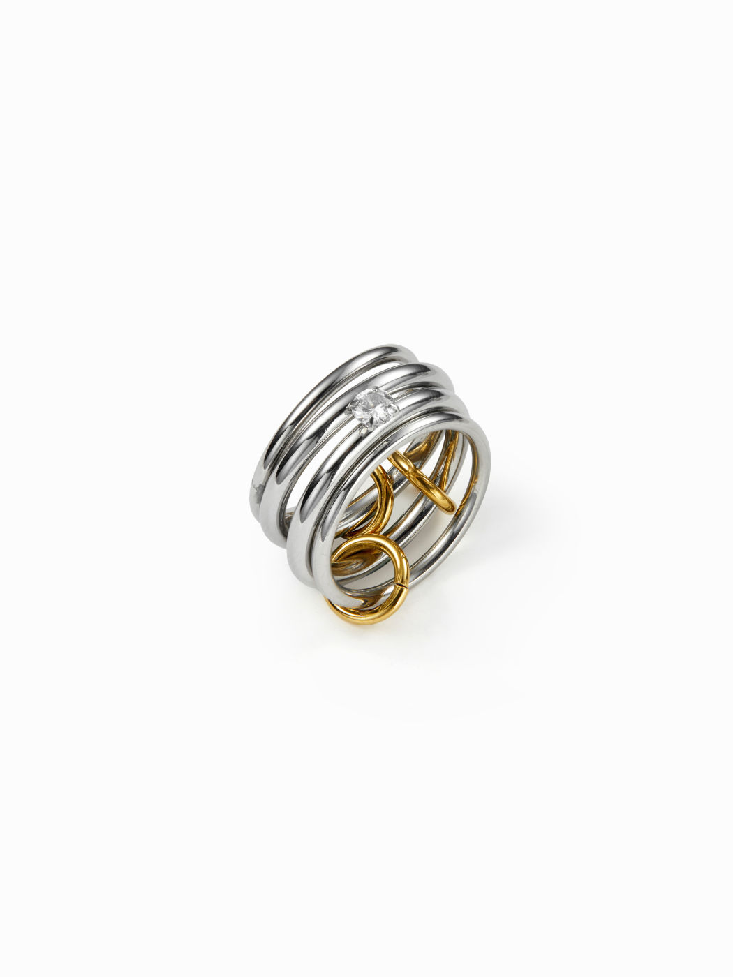 4PCS ZIRCON & TWO-TONE HOOP 18K GOLD PLATED STAINLESS STEEL RING SET