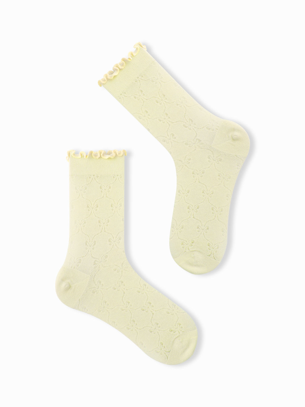 2 PAIRS BOWKNOT  & RUFFLE RIBBED CREW SOCKS