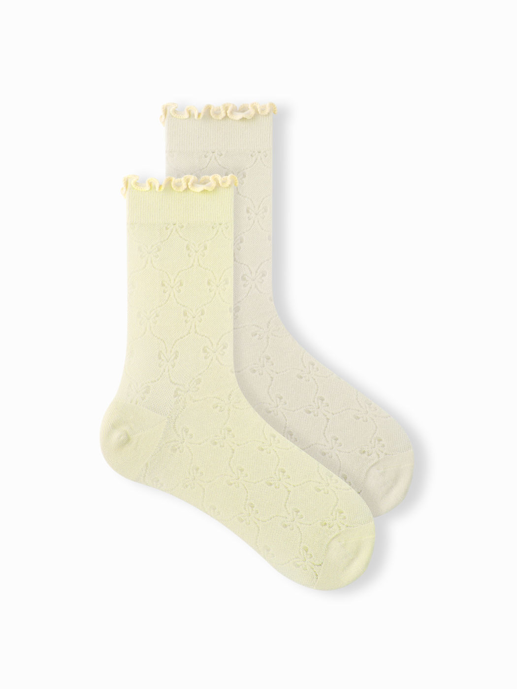 2 PAIRS BOWKNOT  & RUFFLE RIBBED CREW SOCKS
