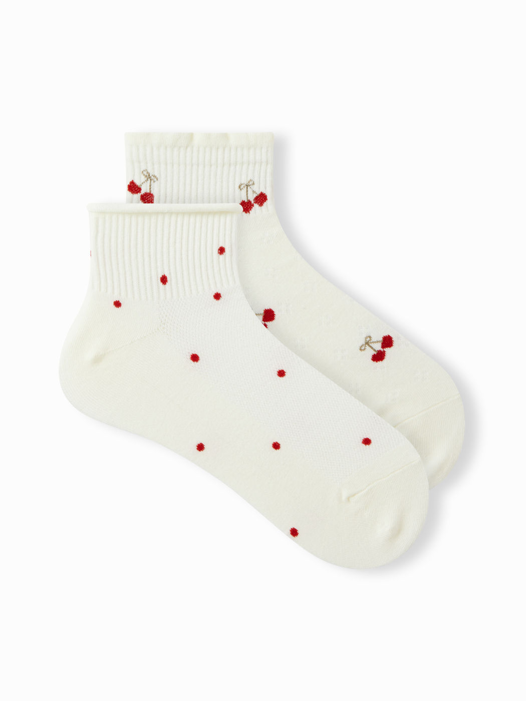 2 PAIRS CHERRY & POLKA DOT ANKLE SOCKS SET