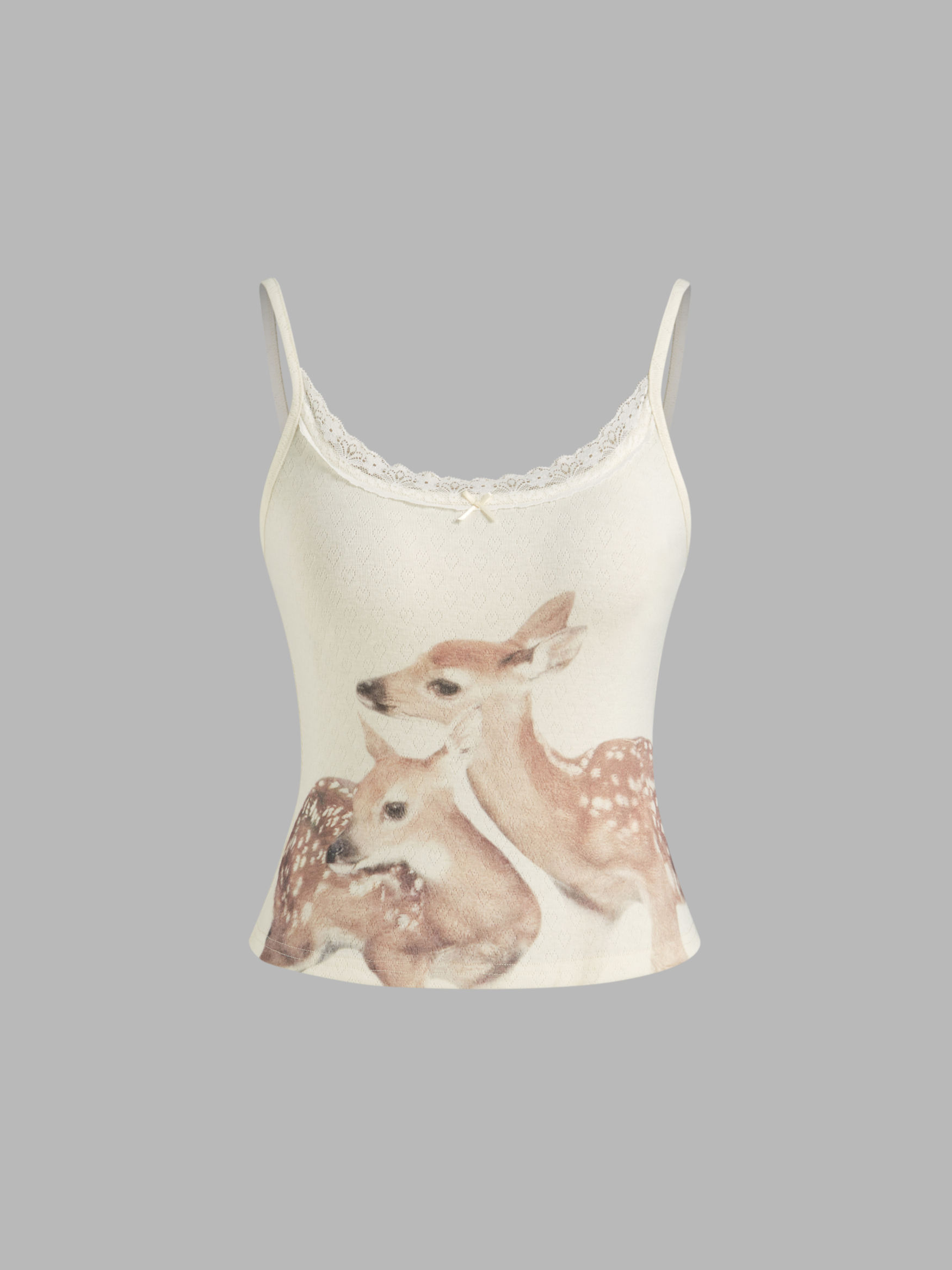 Deer Graphic Bowknot Lace Trim Cami Top