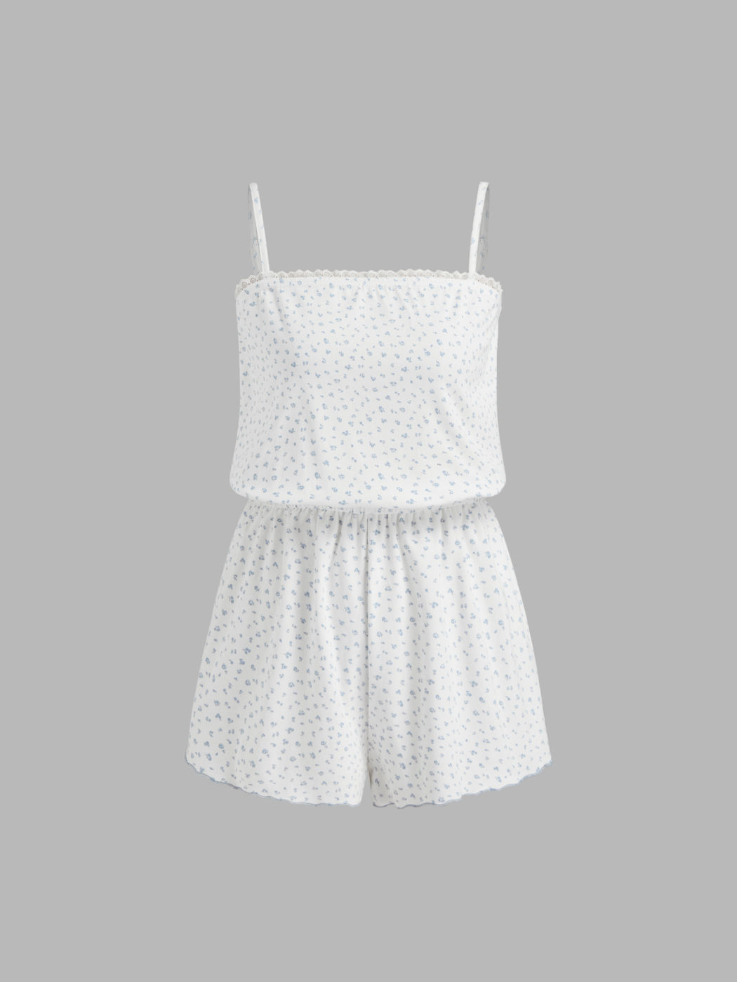 Square Neck Ditsy Floral Lace Trim Cami Loungewear Romper 