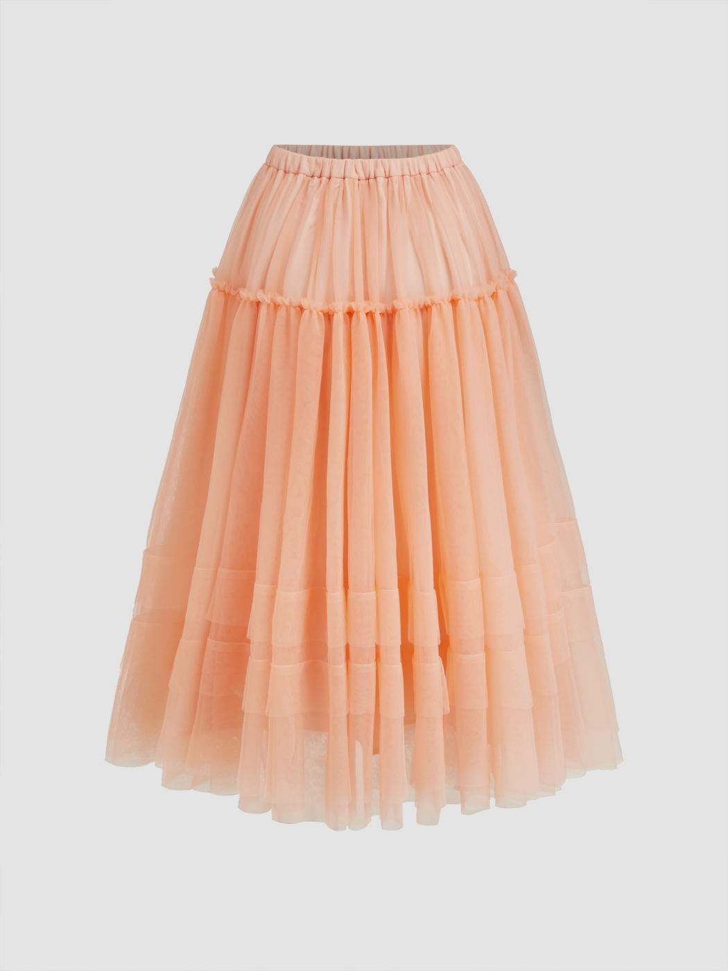 Voluminous Mesh Mid Rise Midi Skirt
