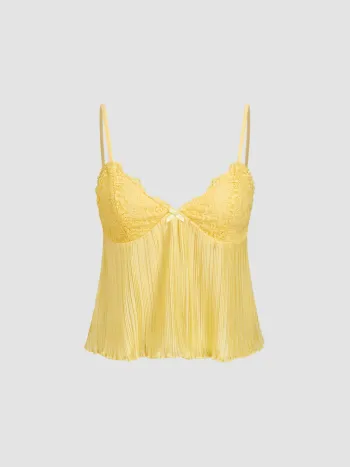 Chiffon V-Ausschnitt Spitze Gebundene Schleife Camisole Oberteil