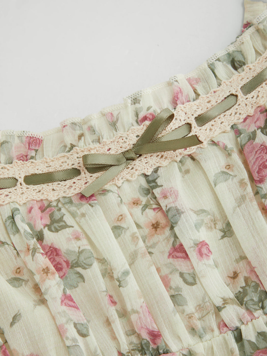 Chiffon Square Neck Floral Bowknot Puff Sleeve Mini Dress