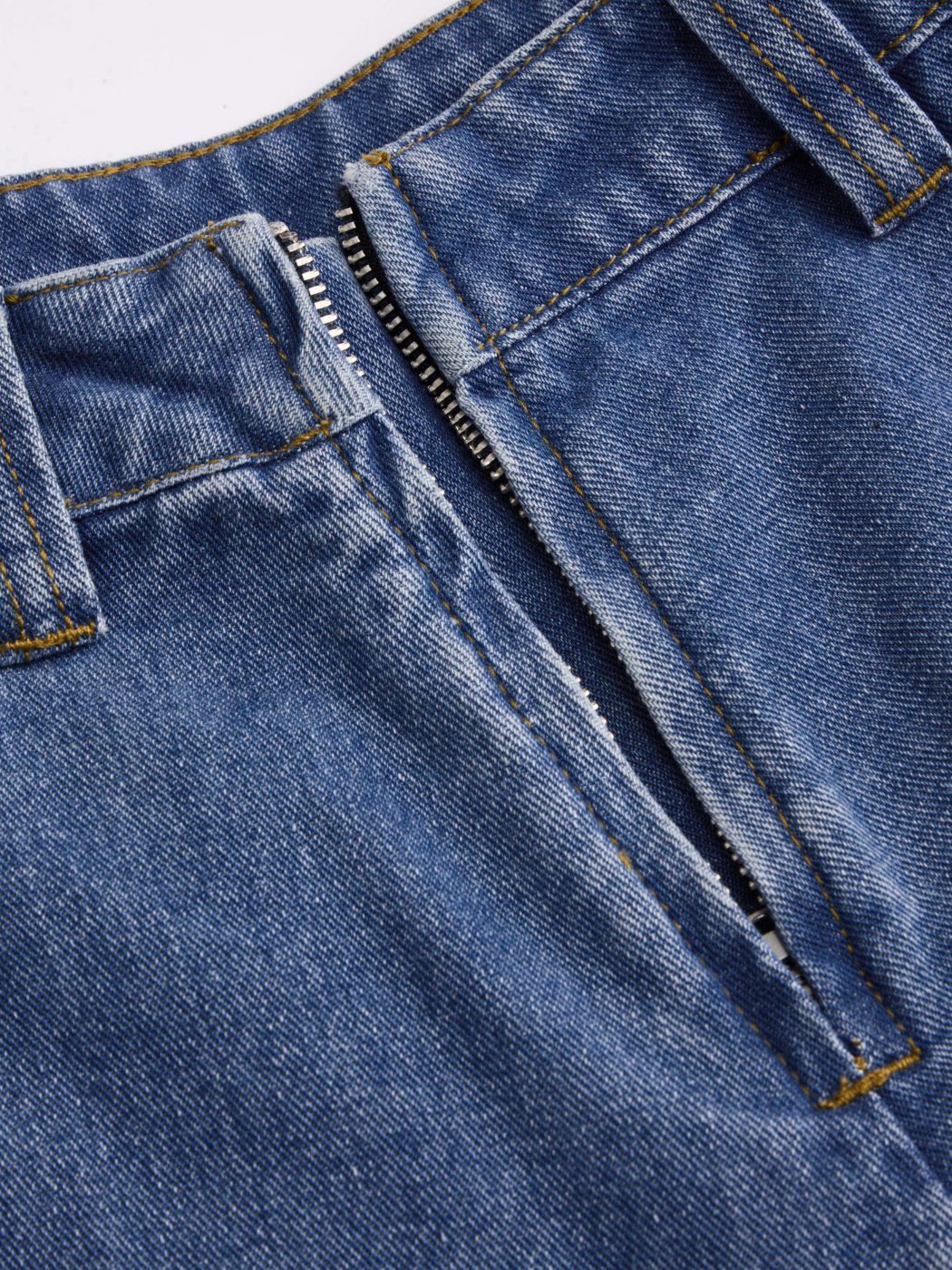 Denim High Waist Solid Zipper Maxi Skirt