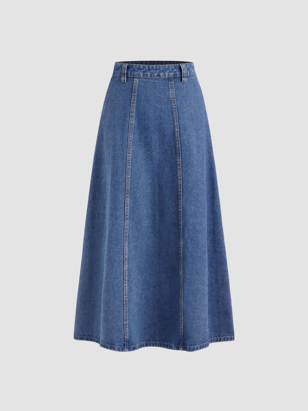 Denim High Waist Solid Zipper Maxi Skirt