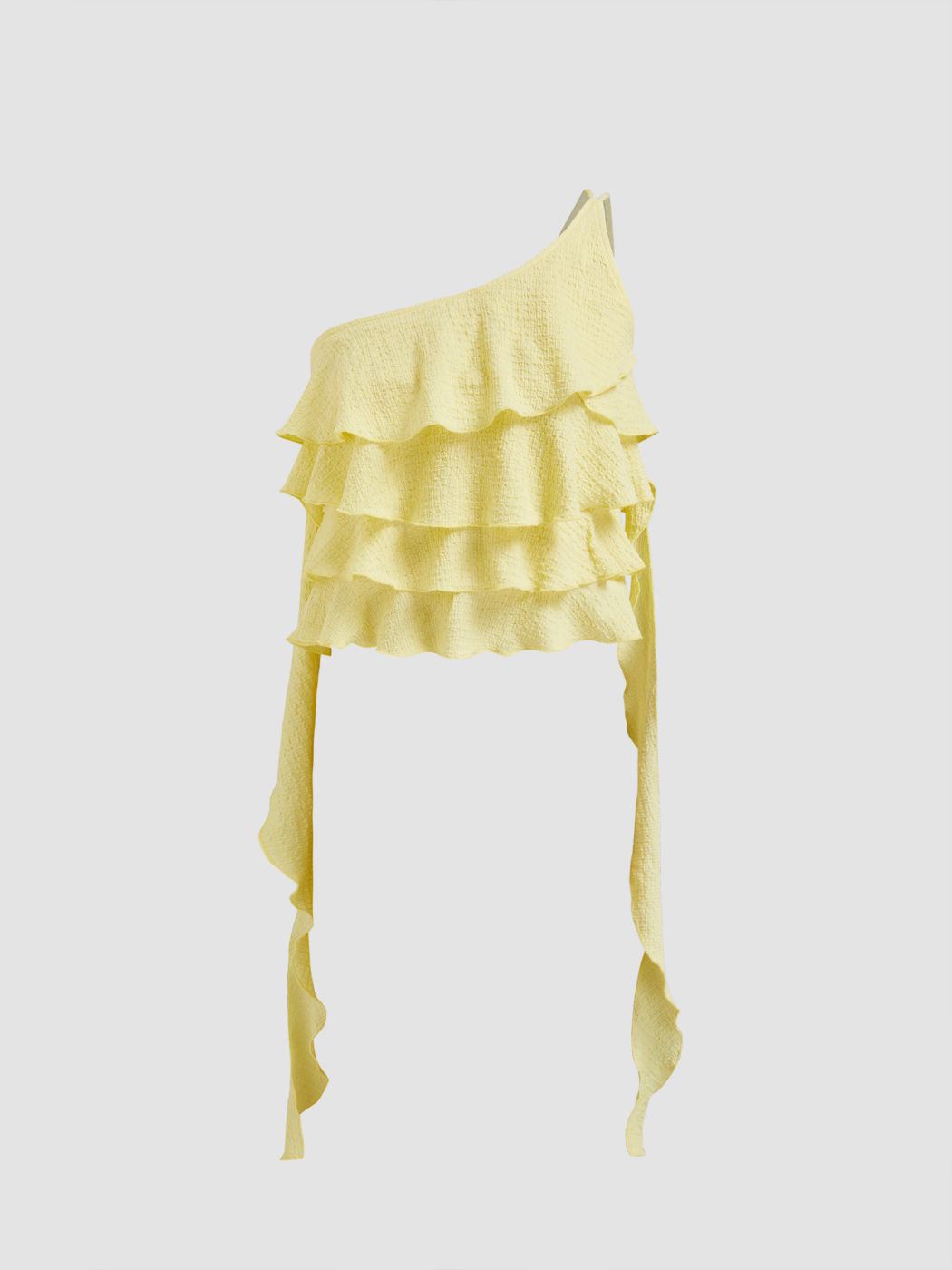 Asymmetrical Neck Ruffle Hem Layered Blouse