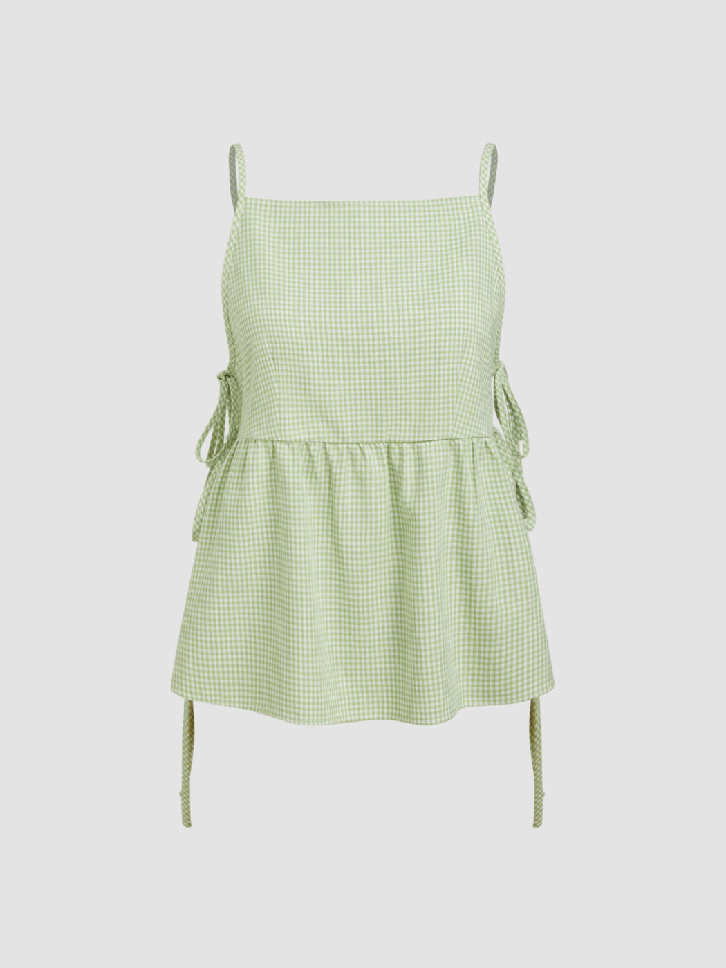 Canotta a quadri con scollo quadrato e fiocco laterale