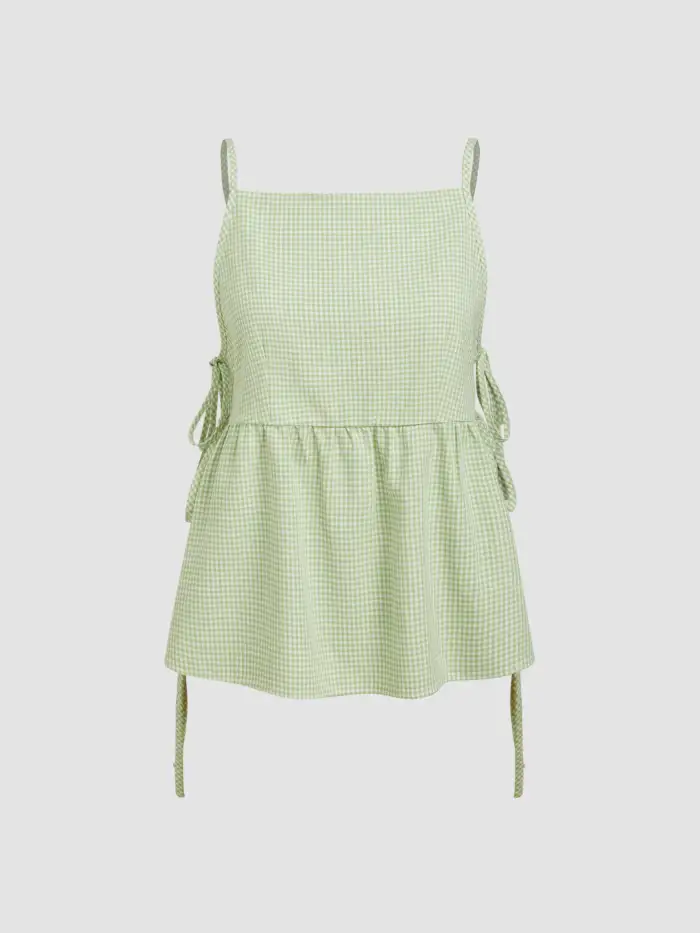 Linen-blend Boat Neck Tie Side Knotted Split Tank Top